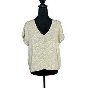 Madewell Drop Shoulder V-neck Cropped Sweater Tan‎ Marled Lightweight Small